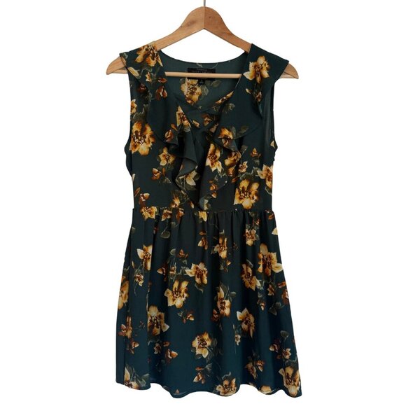 Modcloth | Sweet Wanderer Green Floral Criss Cross Front Ruffle Dress Size S - Picture 1 of 8